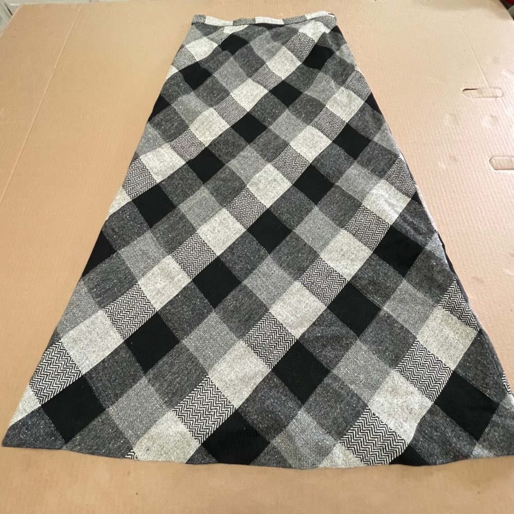 Vintage Relativity Wool Gray Tweed Skirt A-Line Midi Maxi Size 8 Adjustable
